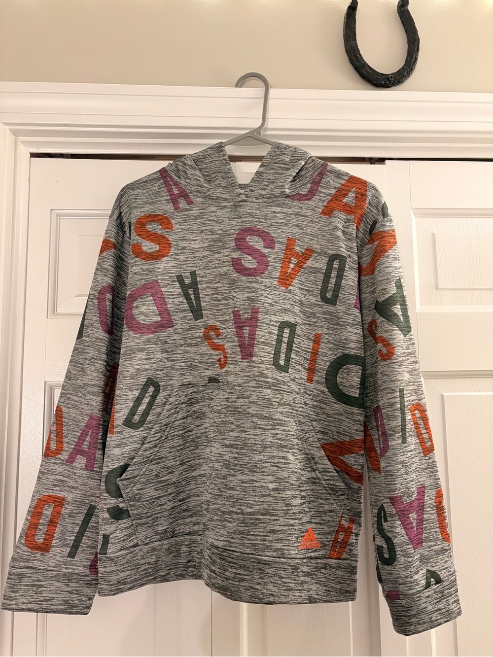 adidas Gray Hoodie with Multicolor Logo Letters